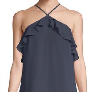 Haute Hippie Navy Halter Ruffle Top